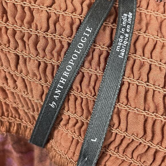 NWT Anthropologie Dress L Orange Floral Boho Prairie Festival Smocked‎ Open Back - Picture 9 of 10